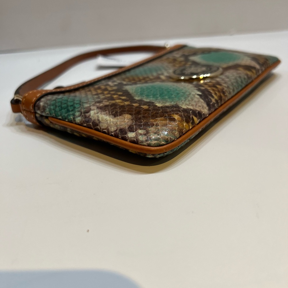 Dooney & Bourke Tan and Green Snake Print Clutch - Picture 7 of 13
